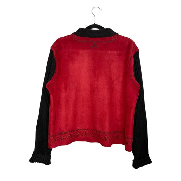 Coldwater Creek Women’s Large Faux Suede Zip Up Jacket Knit Sleeves Embroidered - Picture 5 of 6